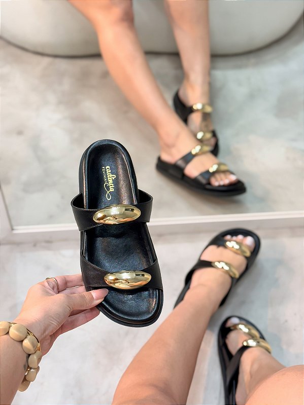 Birken Feminina Ester Preta em Couro