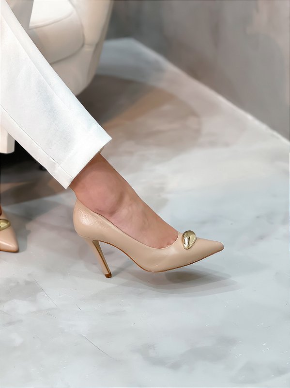Scarpin Feminino Fernanda Nude em Couro