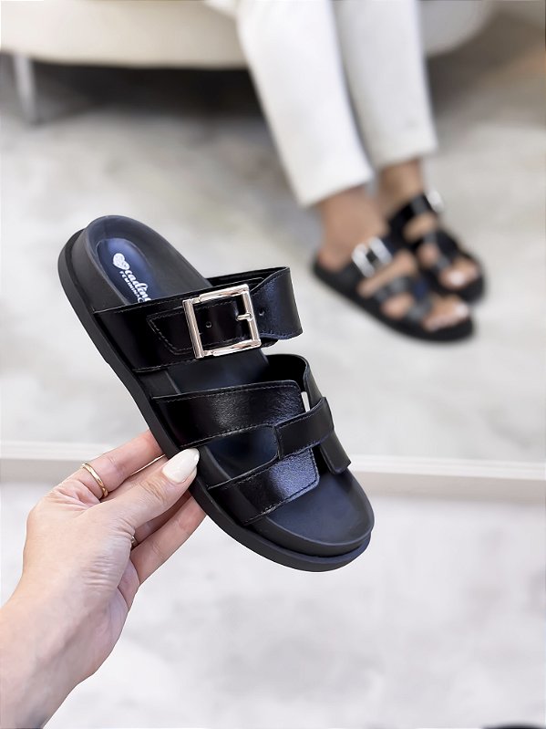 Birken Feminina Helen Preta em Couro