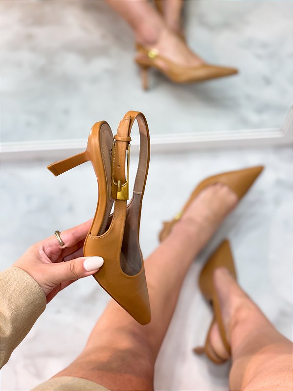 Scarpin Slingback Feminino Olivia Camel