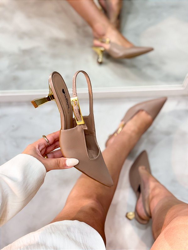 Scarpin Feminino Mia em Couro Salto baixo Nude