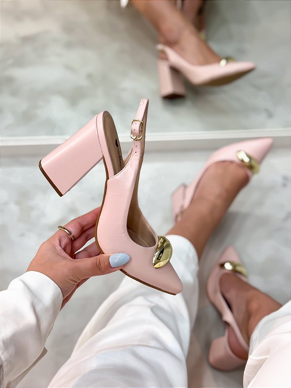 Slingback feminino Alice Rosa Bebê em Couro