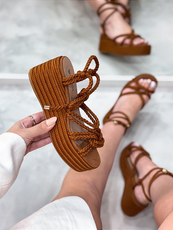 Anabela Feminina Paola em Cordas Caramelo