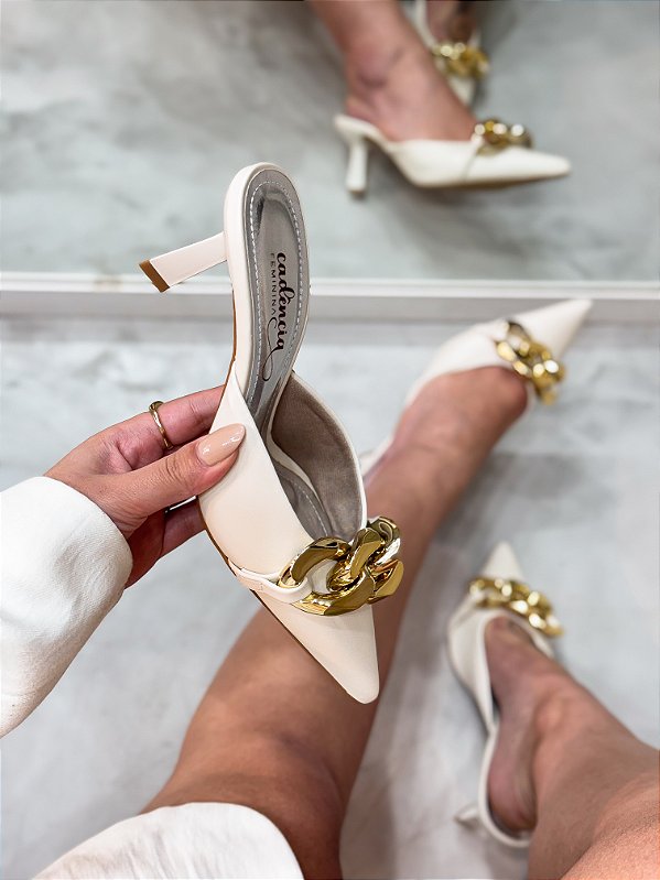 Mule Feminino de salto Bel Off-White