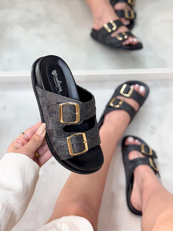 Birken Feminina Alana em Couro Preto