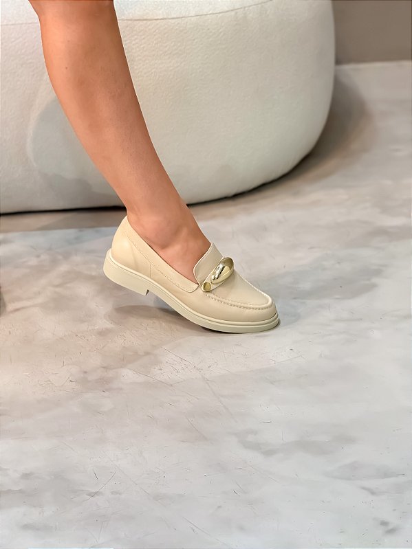 Mocassim Feminino Serena em couro Off-white