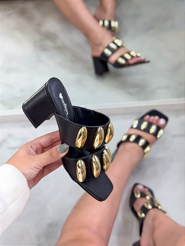 Tamanco Feminino Meire Preto em Couro