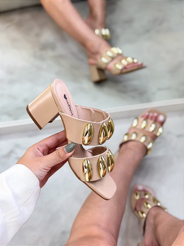 Tamanco Feminino Meire Nude em Couro