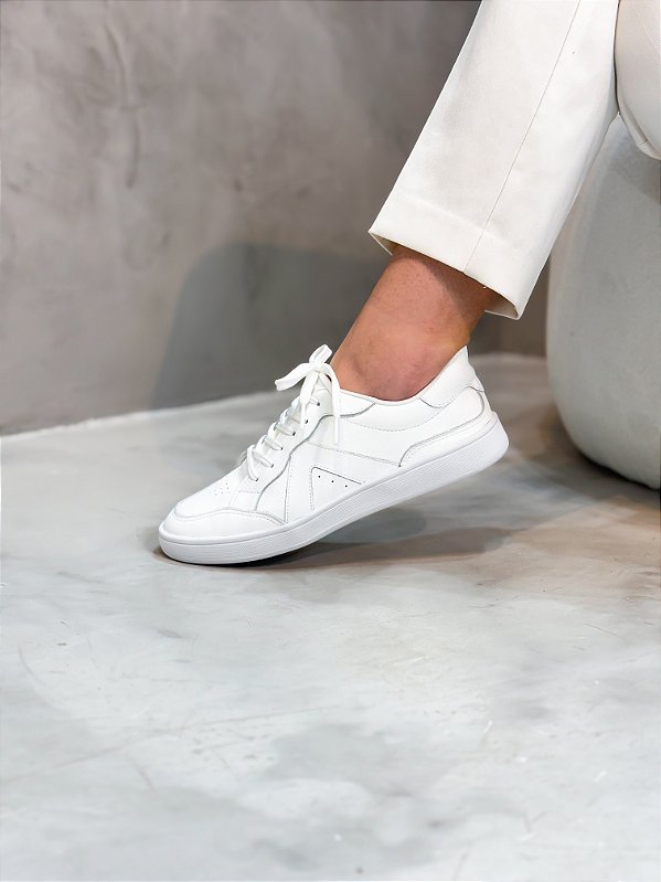 Tênis Feminino Francine Branco em Couro