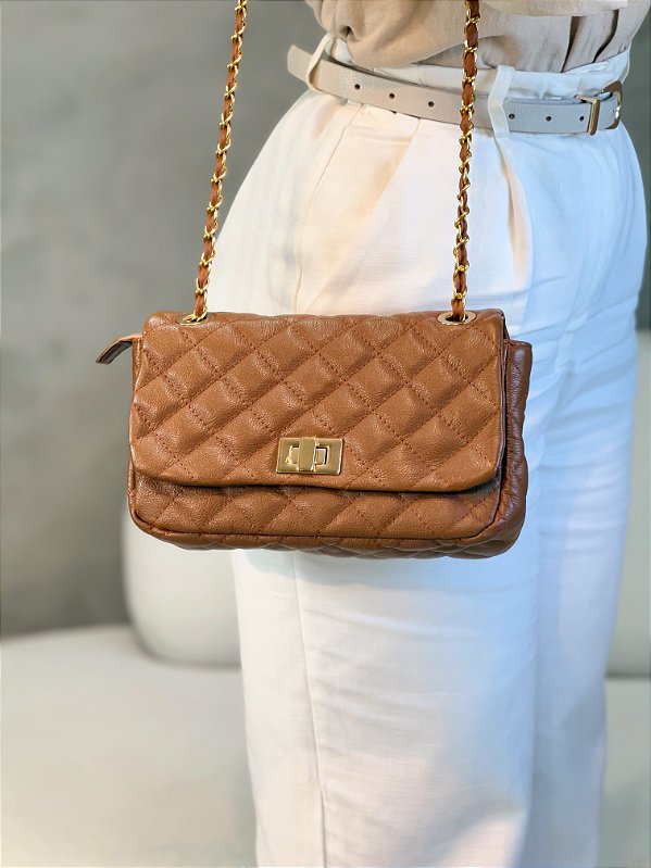Bolsa Feminina Dubai M em Camel Couro Legítimo