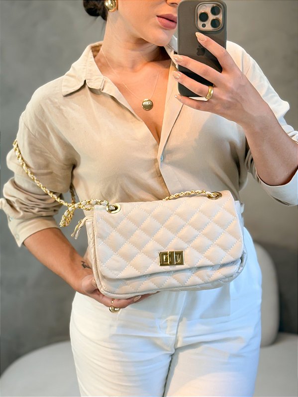 Bolsa Feminina Dubai M Off-White Couro Legítimo