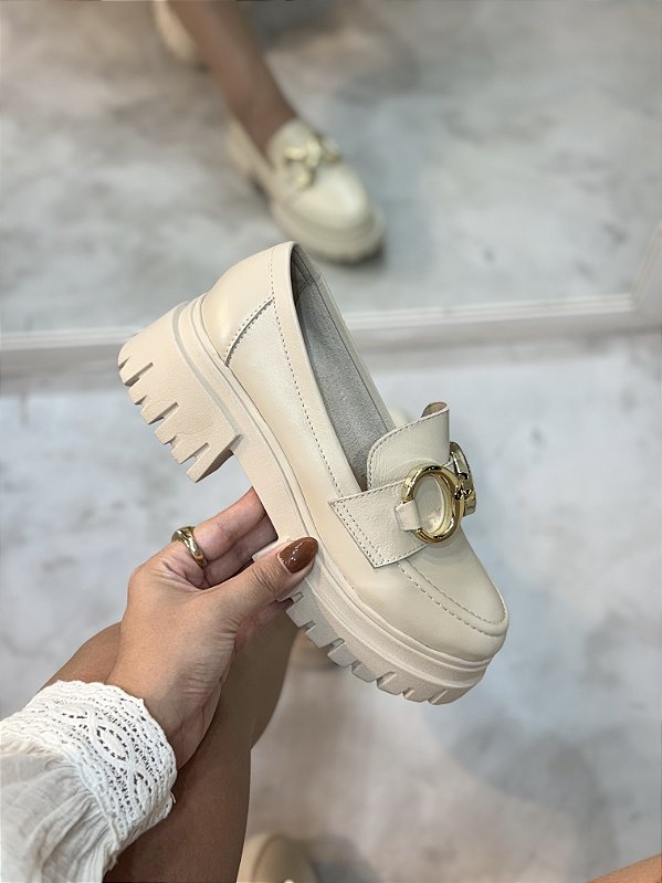 PRÉ VENDA - Mocassim Feminino Gal Off-White em Couro legítimo
