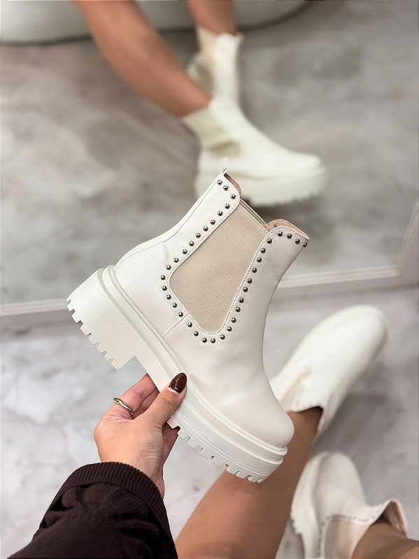 Coturno Feminino Rebeca Chelsea Off-White