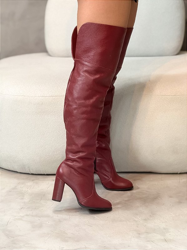 Bota Feminina Over Maya Vinho em Couro Legitimo