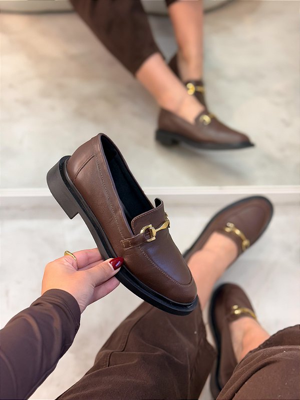 Mocassim Feminino Zaya Marrom em Couro legítimo