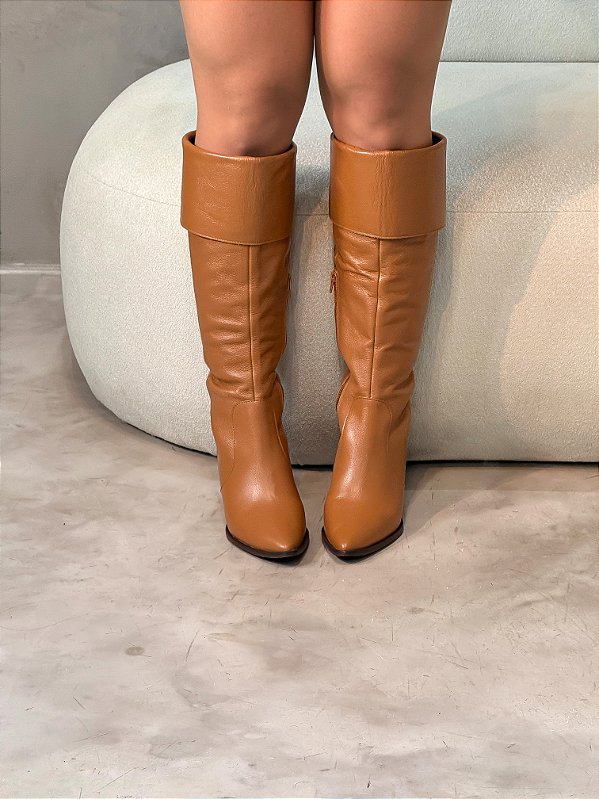 Bota Feminina Montaria Luzia Caramelo em Couro legítimo