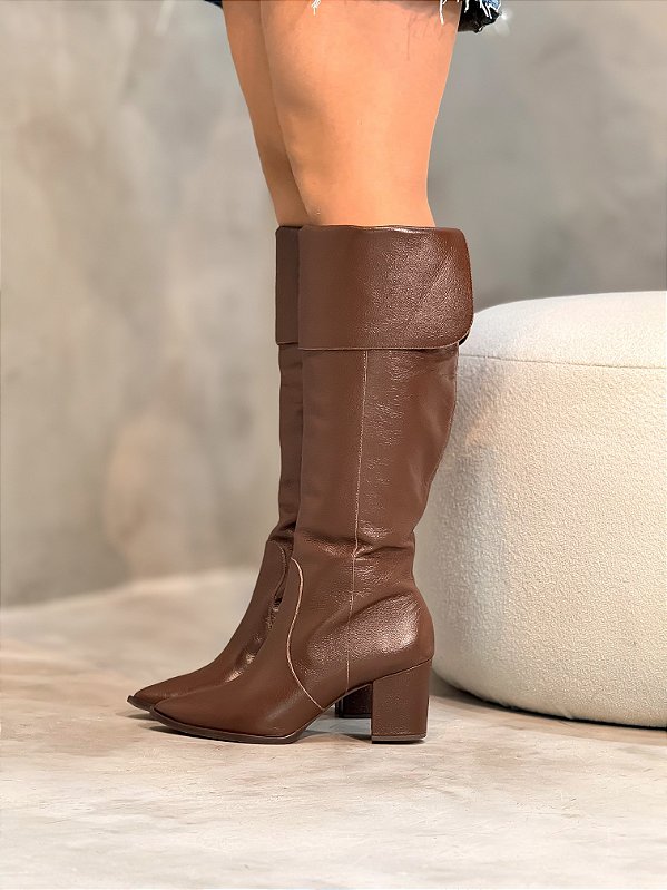 Bota Feminina Montaria Luzia Marrom em Couro legítimo