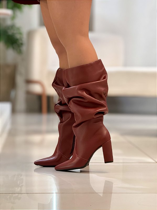 Bota Feminina Siena Slouch Vinho em Couro legítimo