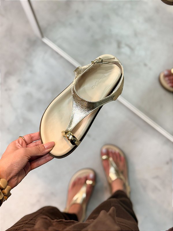 Papete feminina Ariel em couro legítimo Ouro light