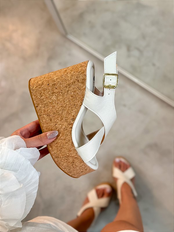 Sandália Anabela Feminina Martina Off-white