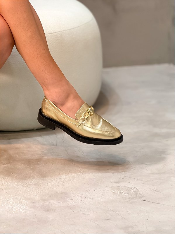 Mocassim Feminino Verona Ouro light em couro legítimo