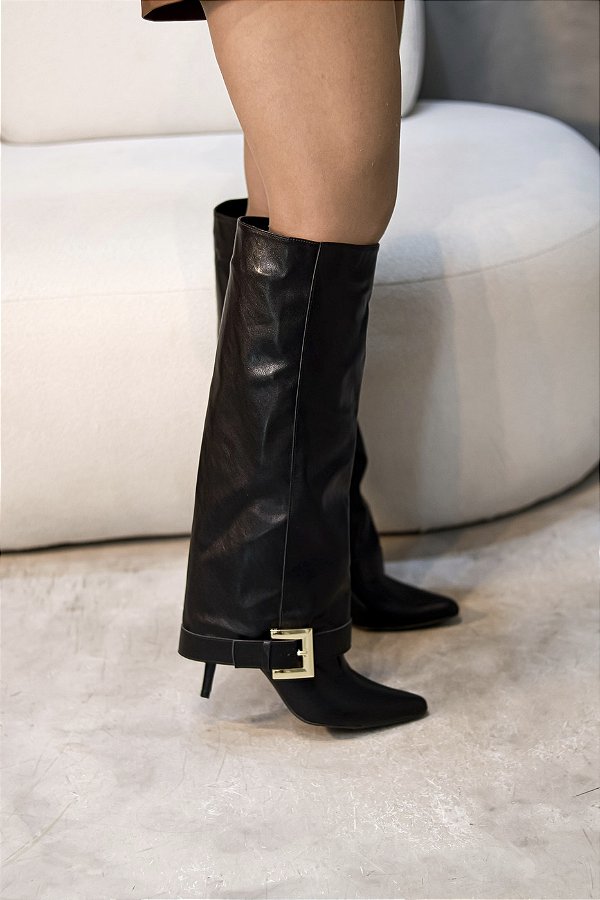Bota cano Alto Megan Preta com cano removível
