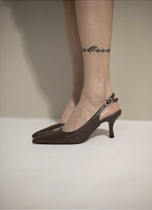 DUPLICADO - Slingback Feminino Roberta Preto em Couro legítimo