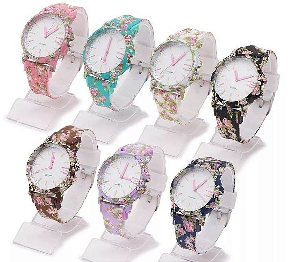 Kit 10 Relógios Femininos Floridos em Silicone Atacado
