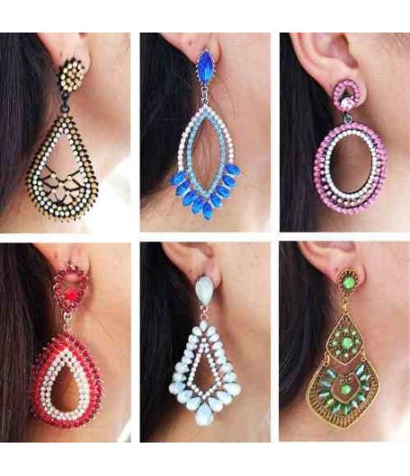 Kit 10 Brincos Luxo Em Strass Modelos Grandes