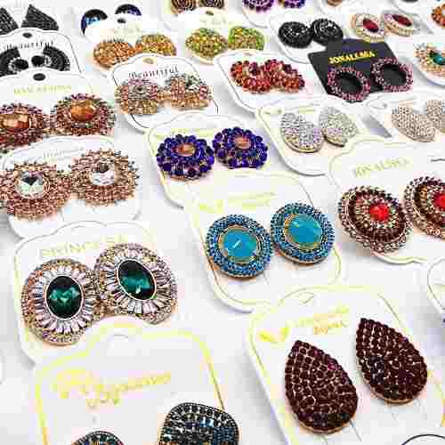 Kit 10 Brincos Botão Ponteiras Com Strass