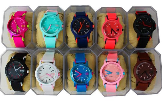 Kit 05 Relógios Femininos Colors em Silicone + Caixinhas