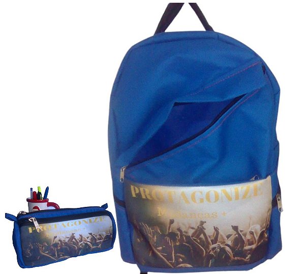 PERSONALIZADA MOCHILA E ESTOJO COM IMAGEM  PERSONALIZADA- AMAMOS A VIDA REAL