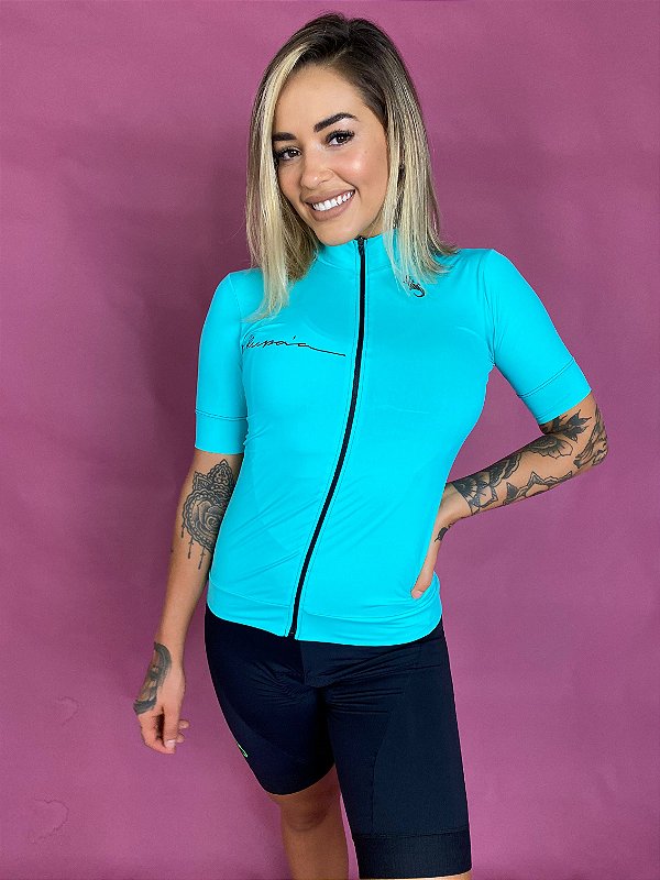 Camisa De Ciclismo Feminino Premium Azul Celeste