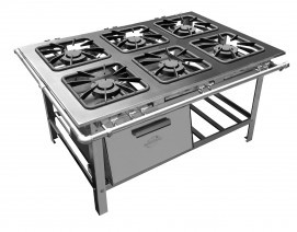 Fogao 6 Bocas Com Forno Inox 430  Parede Grelha 42x42 Perfil 10 PD6F Metalnox