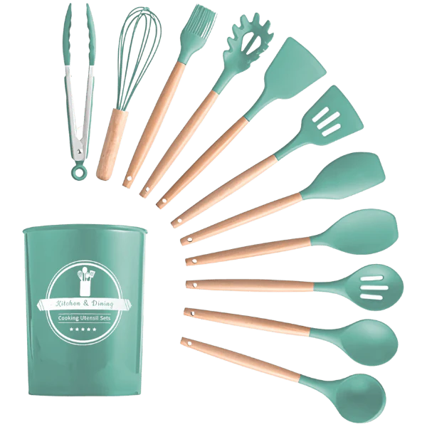 Kit Utensilios 12 Peças Silicone Verde CK6991 Clink