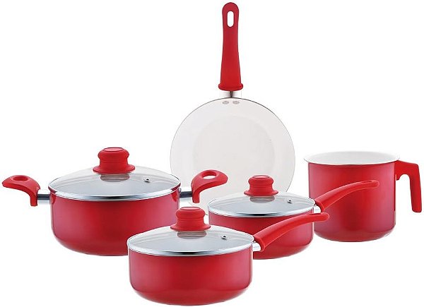 Conjunto de Panelas Vermelho 5 PeçasAluminio Acabamento inox CK7268 Clink