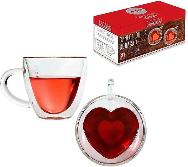 Caneca Dupla Coração Vidro Duplo CANC-097 Hauskraft