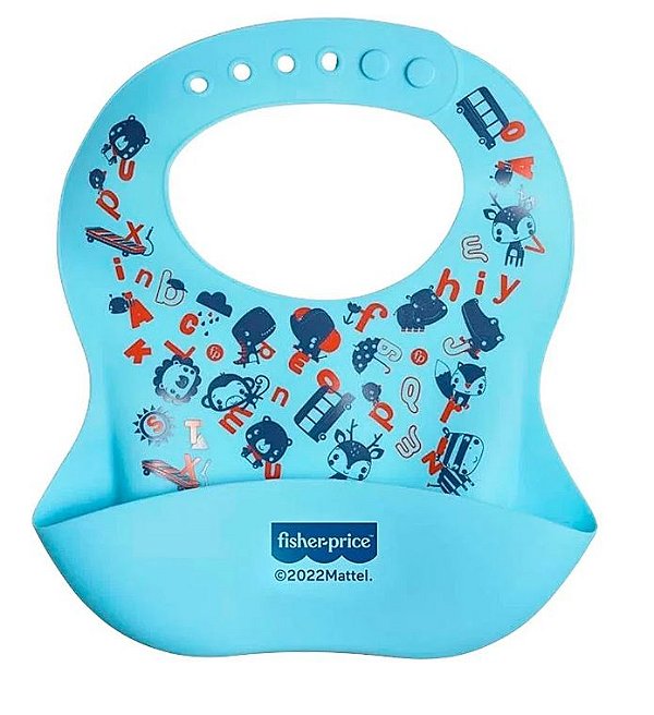 BABADOR DE SILICONE ESTAMPADO YUMMY AZUL FISHER PRICE