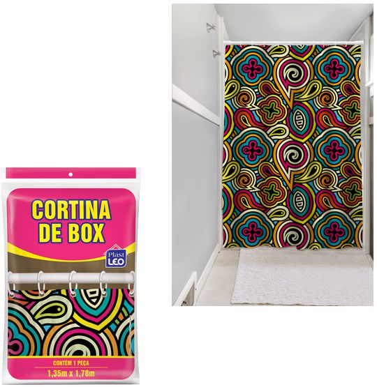 CORTINA DE BOX DE PLASTICO PE ESTAMPAS SORTIDAS 178X135CM PLASTLEO