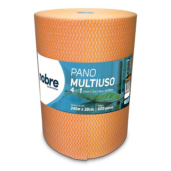 Pano multiuso Slim 28cm x 240m picotado - 600 panos - laranja - Nobre