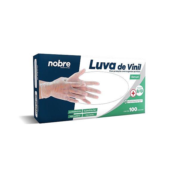 Luva vinil sem po *G* - Protecao contra agentes quimicos c/100unid - Nobre