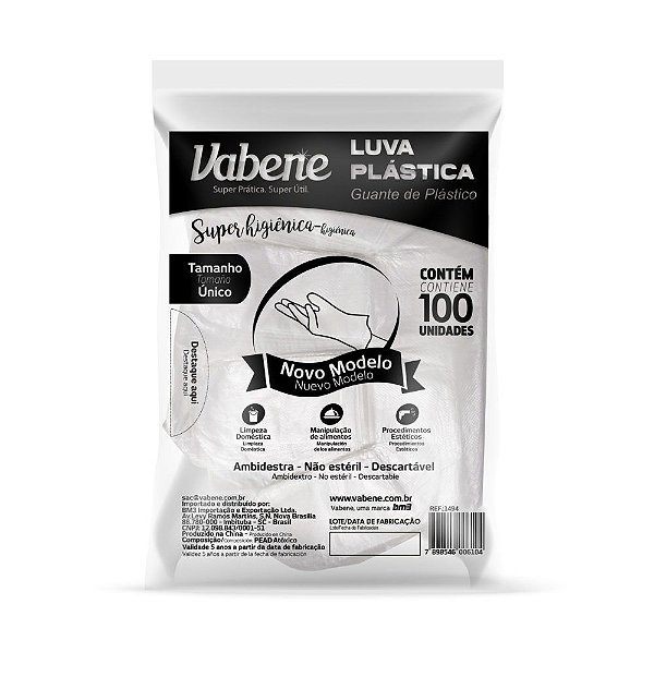 LUVA PLASTICA 100UN VABENE