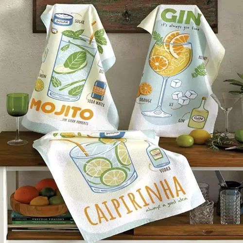 Pano de prato felpudo estampado DOHLER 45cm x 65cm - DRINKS - 1UN
