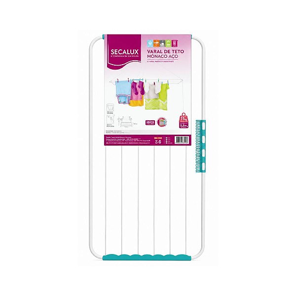 VARAL DE TETO MONACO ACO BRANCO - 1,2M - SECALUX