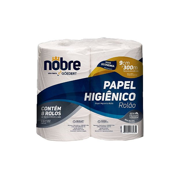Papel Higiênico Rolão – 9cm x 300m c/ 8unid - celulose virgem– Nobre