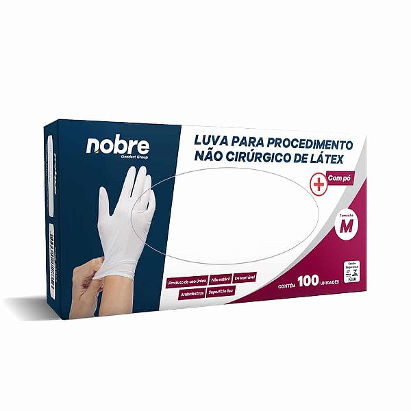 Luva latex com po *M* - P/ proced nao cirurgico 100unid - Nobre