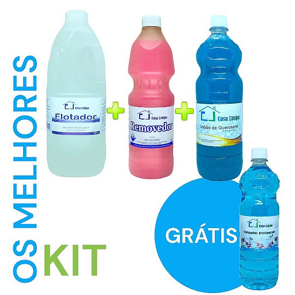 KIT OS MELHORES (FLOTADOR 2L + SABAO QUEROSENE 1L + REMOVEDOR ROSA 1L + LIMPADOR GEOVANA )