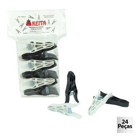 Prendedor de Plastico 24 Pecas 7cm Preto/Branco Keita