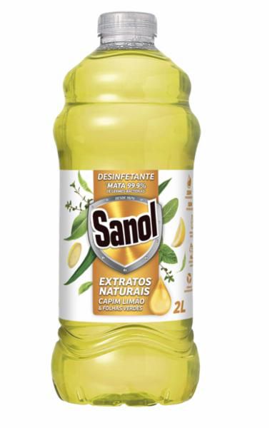 DESINFETANTE SANOL EXTRATOS NATURAIS CAPIM LIMAO E FOLHAS VERDES 2L