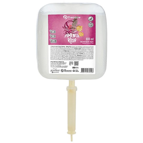 Sabonete Líquido Vegano Pimenta Rosa Refil 800ml Premisse